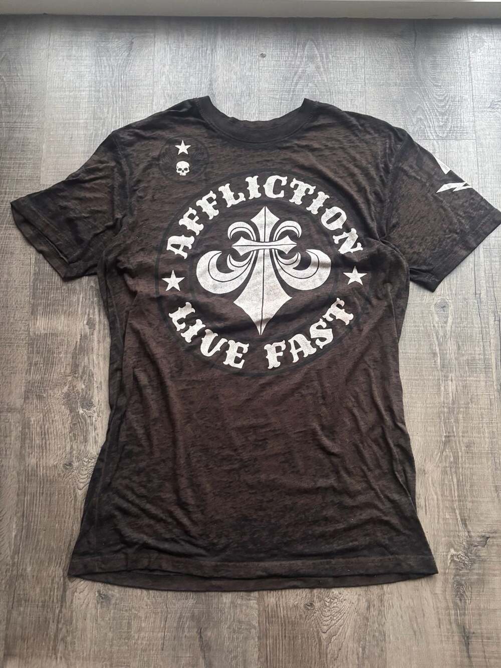 Affliction Live Fast Fleur-De-Lis Black Burnout T-Shirt